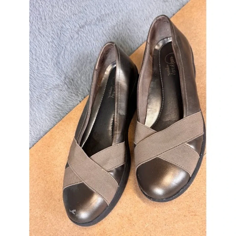 Easy Spirit Anti-Gravity Orrells Bronze Metallic Wedge Loafers Womens 8W Wide
